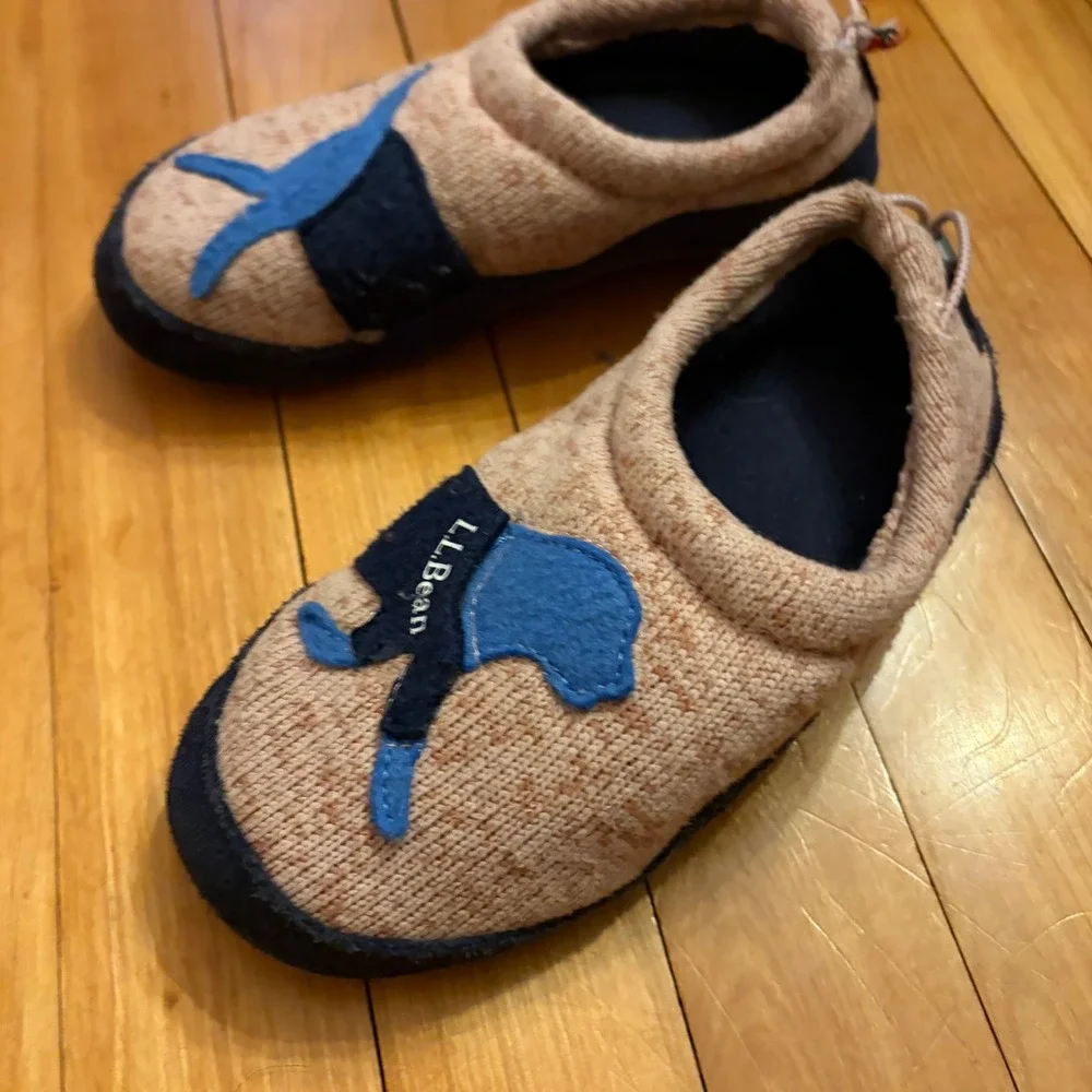Kids L.L.Bean Slippers Size 12-13 Dog Applique Cozy Indoor Shoes‎